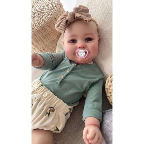 🆕20 Inches Full Vinyl Body Real Baby Size Hand Painted Hair With Green Dress - Picture 1 of 5